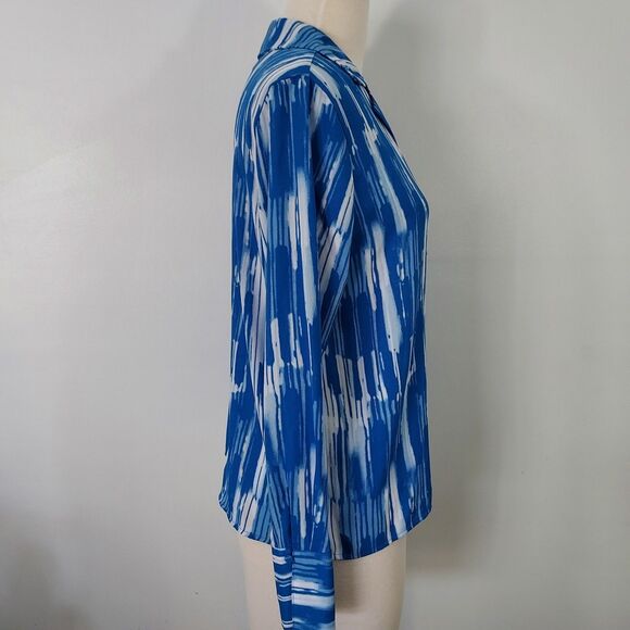 Worthington Shirt Top Flowy Womens Size Medium Button Up Blue White Long Sleeves - Picture 5 of 13